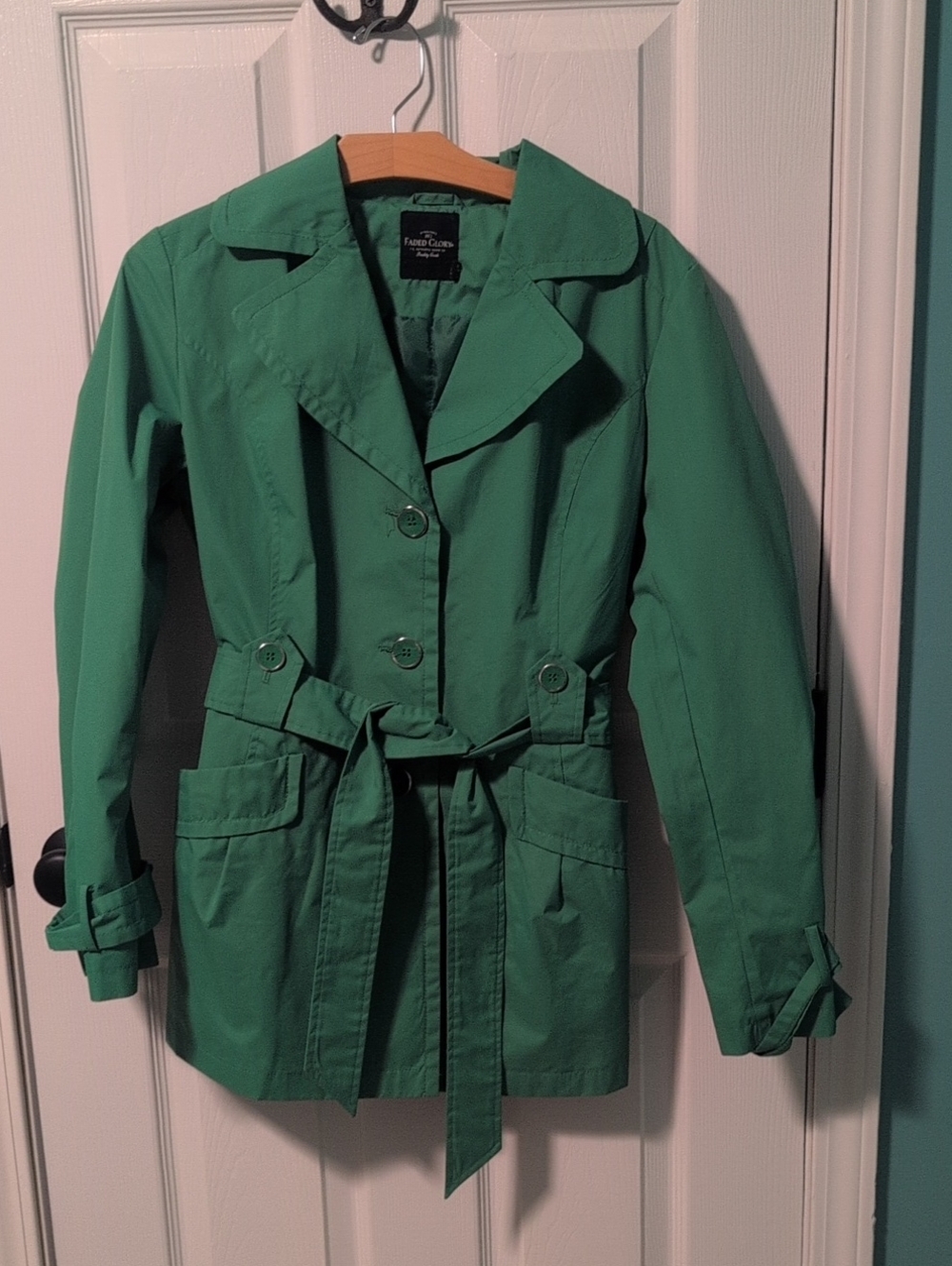 Green Belted Trench Rain Coat - Faded Glory